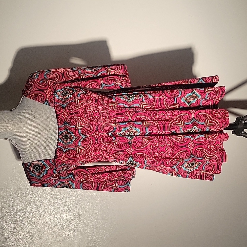 Bisou Bisou Pink Multi-Pattern Square Neck Tunic Top